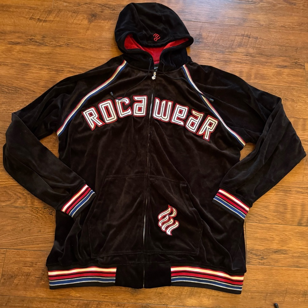 Vintage Retro Rocawear Black Jacket Coat Velour 3XL Men’s Y2K VTG